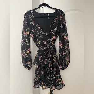Design Lab Lord & Taylor Black Floral Mini Dress